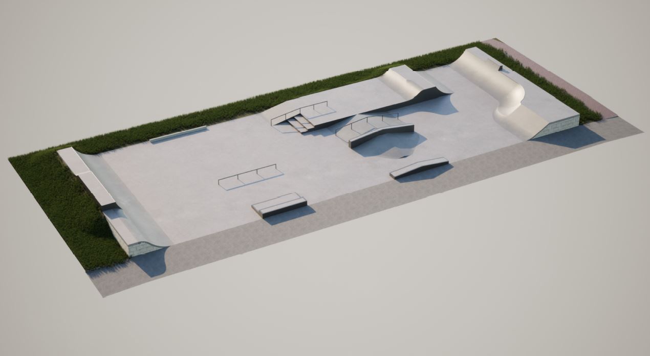 3D-ontwerp van het vernieuwde skatepark aan de Colombasite