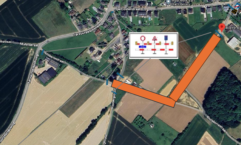 Zone aanleg tweesporenbeton Boeyendaalstraat en Kruisborrestraat, kasseiverharding Kruisborrestraat en kasseiverharding en asfaltering op kruispunt Kruisborrestraat/Rosbergstraat oktober 2024